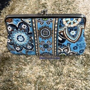 Vera Bradley Bali Blue Double Kiss Kiss Lock Clutch Floral Blue Liner NWOT